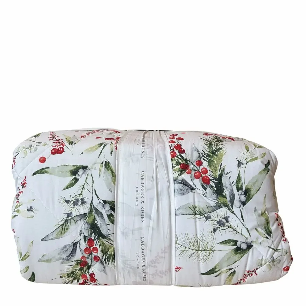 3pc Cabbages & Roses Christmas Foliage Fir Ruby QUEEN Comforter Set NEW